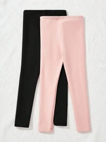 Leap Crew 女大童2入組素色保暖緊身打底褲 - 黑色 - 查看 2