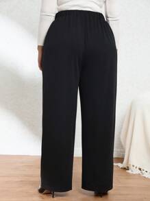 SHEIN Privé بنطلون نسائي مستقيم أنيق بمقاس كبير - الأسود - مشاهدة 2