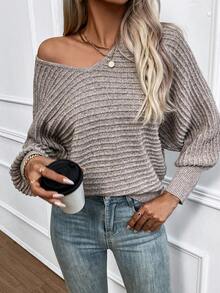 SHEIN Frenchy Của phụ nữ tay cánh Áo len - Màu Khaki - Xem 4