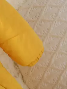 Baby Girl Ruffle Trim Hooded Padded Coat - Yellow - View 3