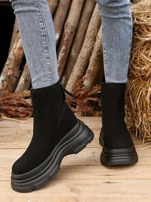 Đúng mốt Của phụ nữ Dày Đế Nâng cao Dây kéo sau Giày ống Đen Giày bốt ngắn Giày ống Ankle - màu đen - Xem 3