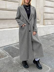 SHEIN Muchic 西裝領翻蓋細節前紐扣花呢外套 - 灰色 - 查看 4