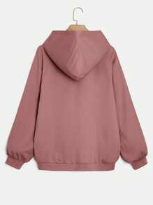 SHEIN EZwear 2件套大码女士休闲连帽卫衣和裤子套装，莲藕粉色 - 藕粉色 - 查看 6