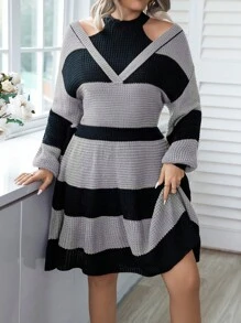 Calvaya Hơn Khối màu Thả vai Đầm Áo len - Nhiều màu - Xem 5