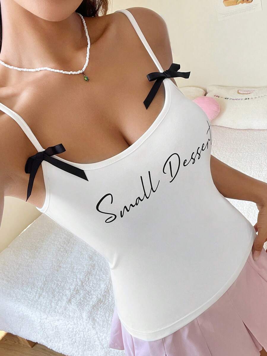 SHEIN Qutie Của phụ nữ In thư Áo ba lỗ - trắng - Xem 1