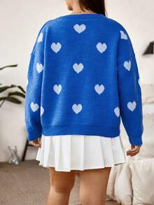 Flirla Hơn Hình trái tim Thả vai Áo len - Màu xanh lam - Xem 2