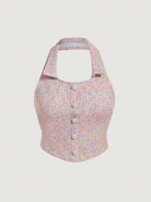 GENKIRA Top halter de space dye con botón delantero - Multicolor - Ver 1
