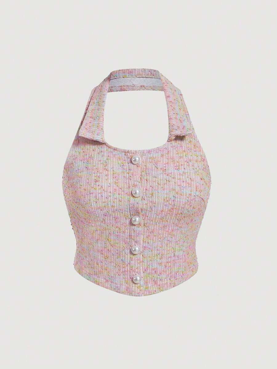 GENKIRA Top halter de space dye con botón delantero - Multicolor - Ver 1
