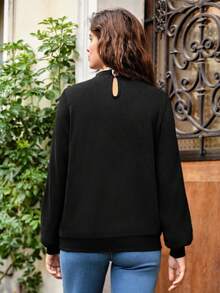 SHEIN Frenchy Lá thư Đổ xô Viền Lace tương phản Áo nỉ - màu đen - Xem 6