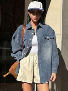 Dazy Star Vrouwen Voorpand met knoppen Denim tops Met Klepzakken