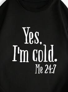 Men's Plus Size Slogan Printed Fleece Sweatshirt - Black - View 6