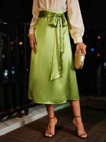 Aveloria High Waist Knot Side Satin Skirt