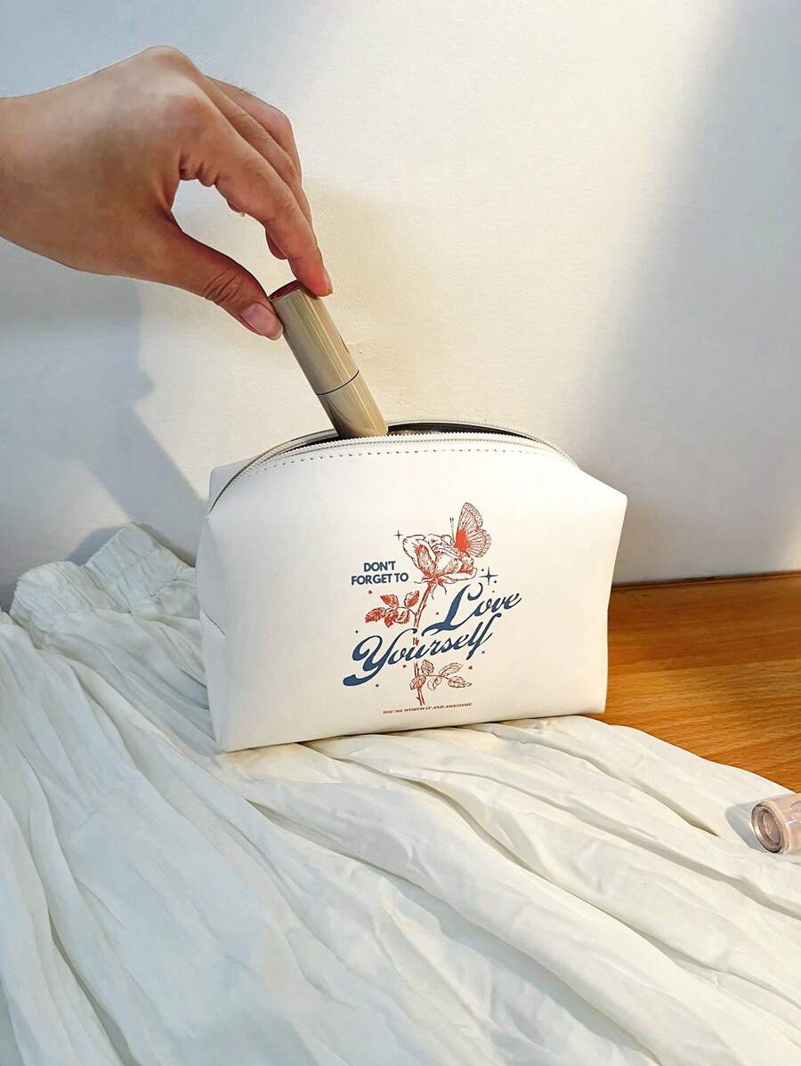 Skewed Studio Artist Butterfly Print Fashionable Portable Makeup Bag, Holiday - White - View 1