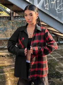 SHEIN EZwear Plaid Print Patch Pocket Shirt - Multicolor - View 8