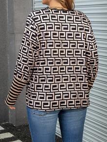 Calvaya Plus Striped & Geo Print Eyelash Lace Trim Tee - Multicolor - View 2