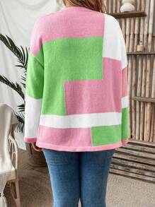 SHEIN LUNE Hơn Khối màu Thả vai Áo len - Nhiều màu - Xem 2
