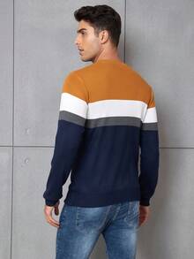Men's Striped Sweater - Navy Blue - View 2