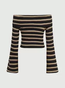 ROMWE Grunge Punk 條紋露肩拖尾袖修身女式毛衣