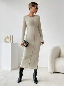 SHEIN Essnce 女性紋理質感織物洋裝 - 棕色 - 查看 5