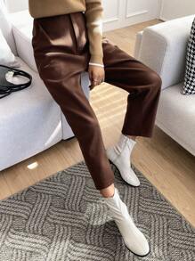 DAZY Zipper Fly Cropped Suit Pants - Coffee Brown - View 1