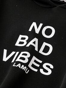 SHEIN LUNE Áo nỉ in chữ cỡ lớn - màu đen - Xem 5