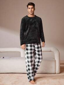 男士格紋法蘭絨家居服套裝 - 彩色 - 查看 5