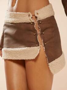 Hauture 拼色泰迪外套和裙子套裝 - 棕色 - 查看 4