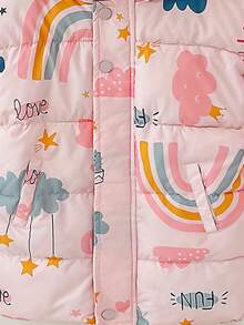 SHEIN 年轻女孩彩虹与卡通图案连帽棉服外套