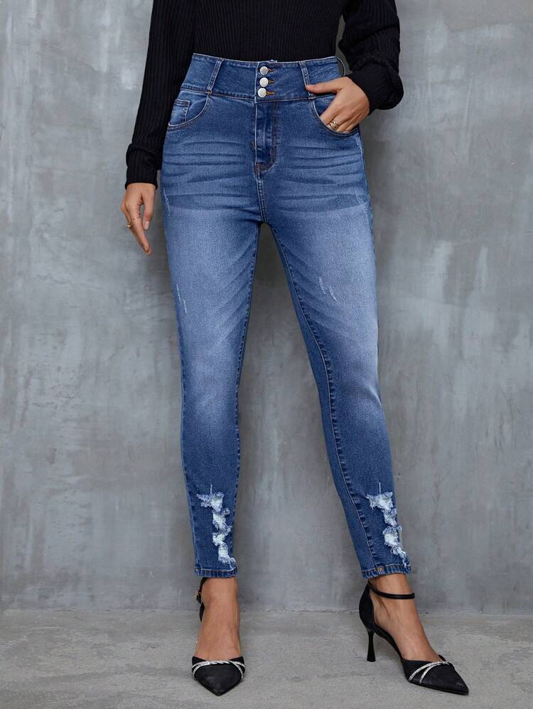 High Waist Ripped Skinny Jeans