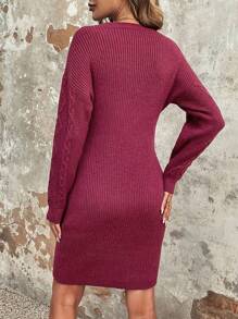 SHEIN Clasi Xoắn Dan Thả vai Đầm Áo len - trắng - Xem 2