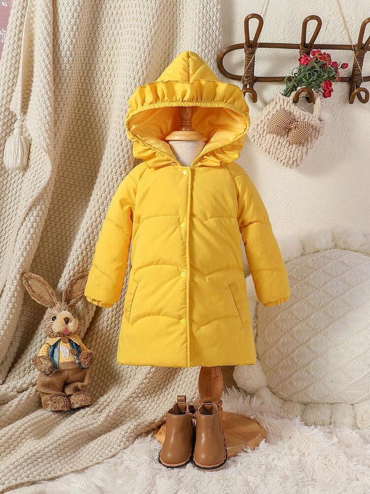 Baby Girl Ruffle Trim Hooded Padded Coat