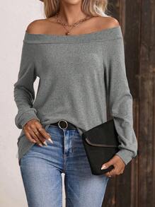 EMERY ROSE Off Shoulder Tay Raglan Áo thun - Màu xám đen - Xem 3
