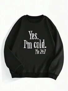 Men's Plus Size Slogan Printed Fleece Sweatshirt - Black - View 3