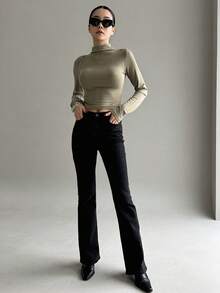 Dazy Star Cổ giả Viền ven Áo phông Crop - Màu Khaki - Xem 8