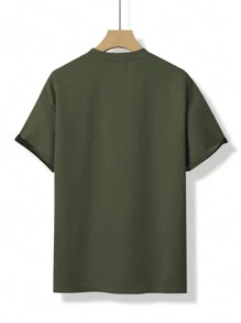 Claim Dot Loose Men's Slogan Patched Drop Shoulder T-Shirt - Army Green - View 2