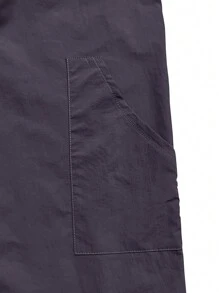 Manfinity Homme 男式加大码纯色斜口袋抽绳腰裤 - 紫色 - 查看 4