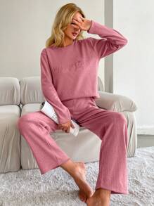 RueChic Text Printed Pajama Set - Pink - View 1