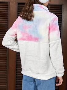SHEIN EZwear 紮染袋鼠口袋半拉鏈搖粒絨運動衫 - 彩色 - 查看 2