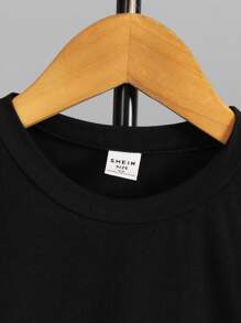 SHEIN 男小童字母圖案衛衣和衛褲 - 黑色 - 查看 6