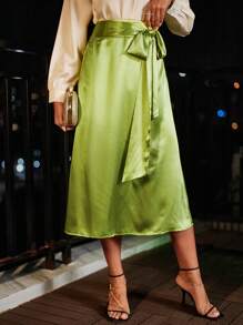 Aveloria High Waist Knot Side Satin Skirt