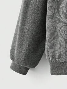 ROMWE Fairycore Có cánh In Dây rút Hoodie - Xám - Xem 3