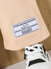 SHEIN Bebé niño Pantalones deportivos con sudadera con parche de letra - Albaricoque - Ver 4
