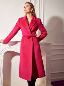 MOTF PREMIUM WOOL-BLEND BOW BELT COAT - Hot Pink - View 9