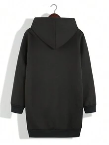 SHEIN EZwear 女性連帽搖粒絨運動衫帶字母圖案和抽繩 - 黑色 - 查看 2