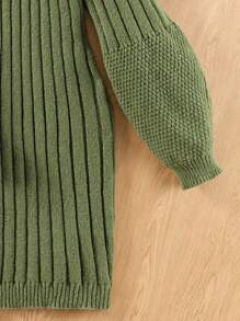 十幾歲的女孩高領燈籠袖毛衣連衣裙 - 綠色 - 查看 3