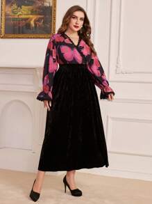 Modelyn Kích thước lớn Của phụ nữ In bướm Tay áo chuông Đầm - màu đen - Xem 3