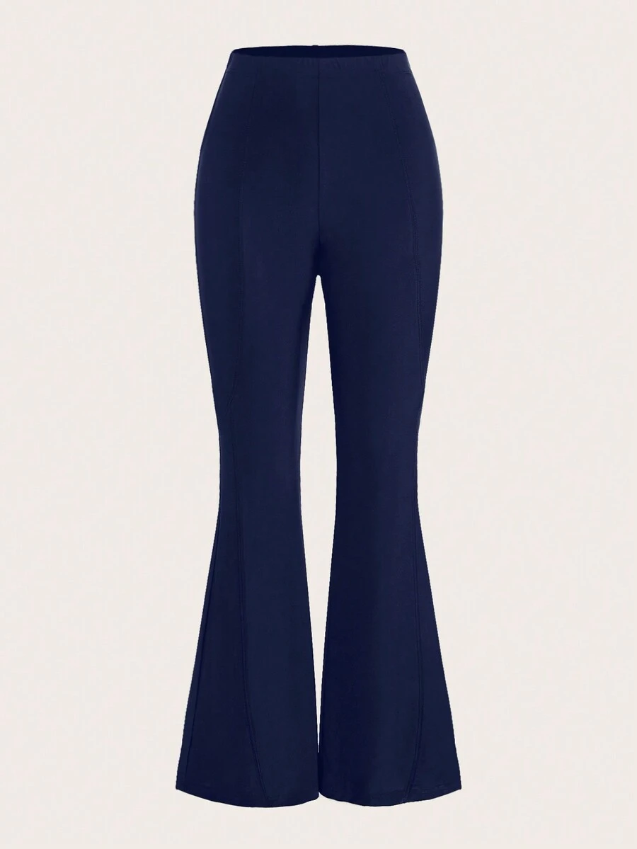 SHEINNeu 素色喇叭緊身打底褲 - 藏蓝色 - 查看 1