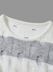 SHEIN ICON Colorblock Ripped Drop Shoulder Sweater - Grey - View 5