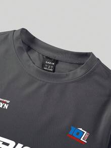 SHEIN Unity Của phụ nữ Lá thư In Ngắn tay Áo thun - Màu xám đen - Xem 3