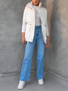 EURMUSE Women's Quilted Button-Up Padded Vest Jacket, Warm For Winter - Beige - View 5